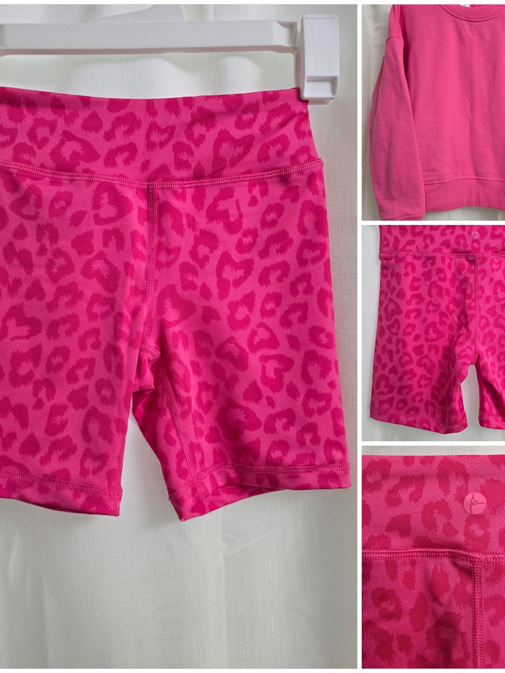 90 Degree By Reflex Bright Pink Terry Sweatshirt + Leopard Bike Shorts: Size 7/8